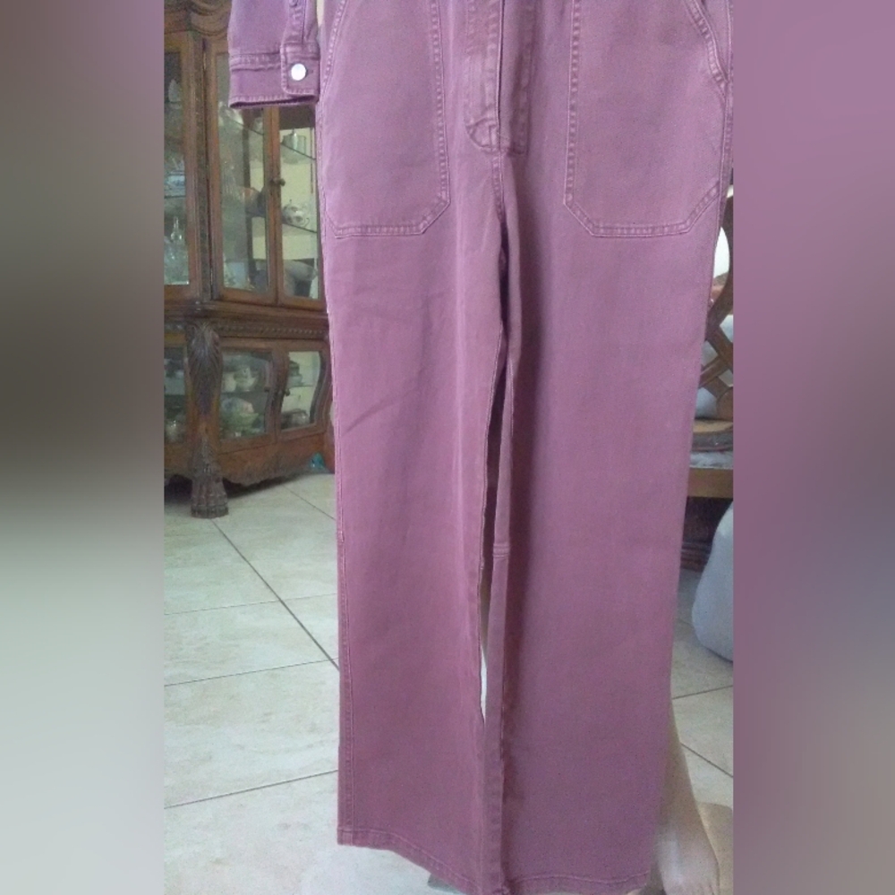 BNWT ORGANIC DENIM JUMPSUIT BY FAHERTY DYED MAROON ZIP/ BUTTON (XS & M AVAIL.) - Picture 8 of 14